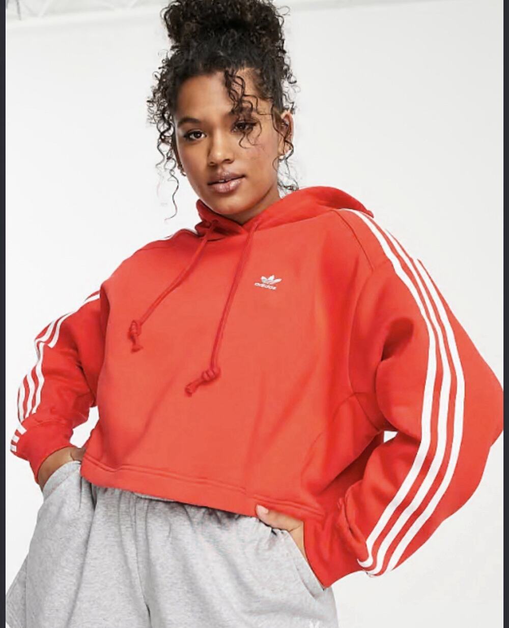 ADIDAS Women's Red Adicolor Classics Cropped Trefoil Terry Hoodie Sz 1X NWT